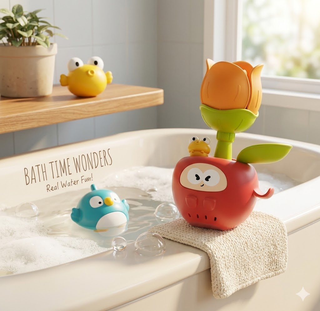 Interactive Bathroom Water Sprinkler Toy β Suction Cup Wall-Mount Bath Game with Handheld Scoop for Kids