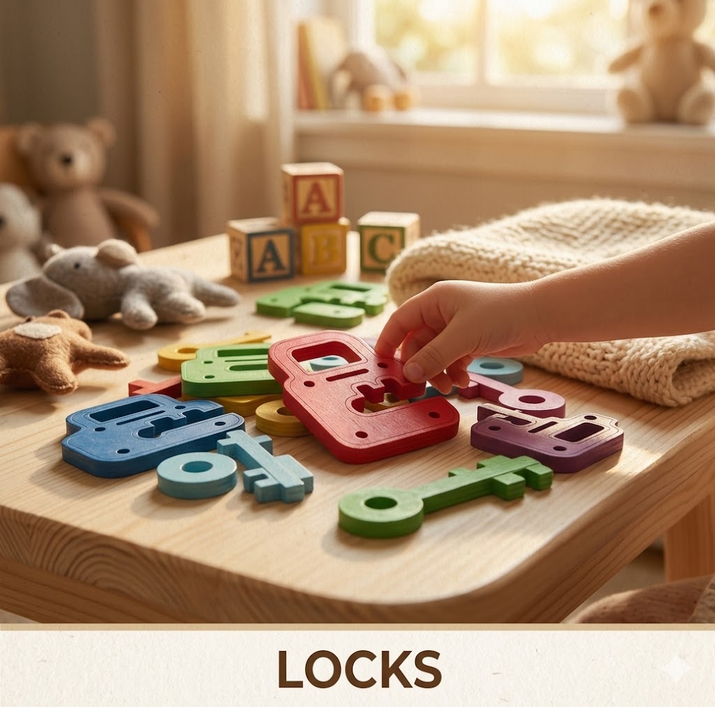 Wooden Lock & Key Matching Puzzle β 8-Color & Shape Sorting Toy, Montessori-Inspired Educational Learning Game for Toddlers
