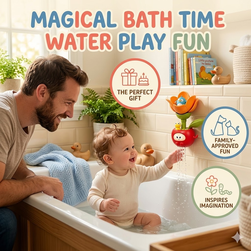 Interactive Bathroom Water Sprinkler Toy – Suction Cup Wall-Mount Bath Game with Handheld Scoop for Kids