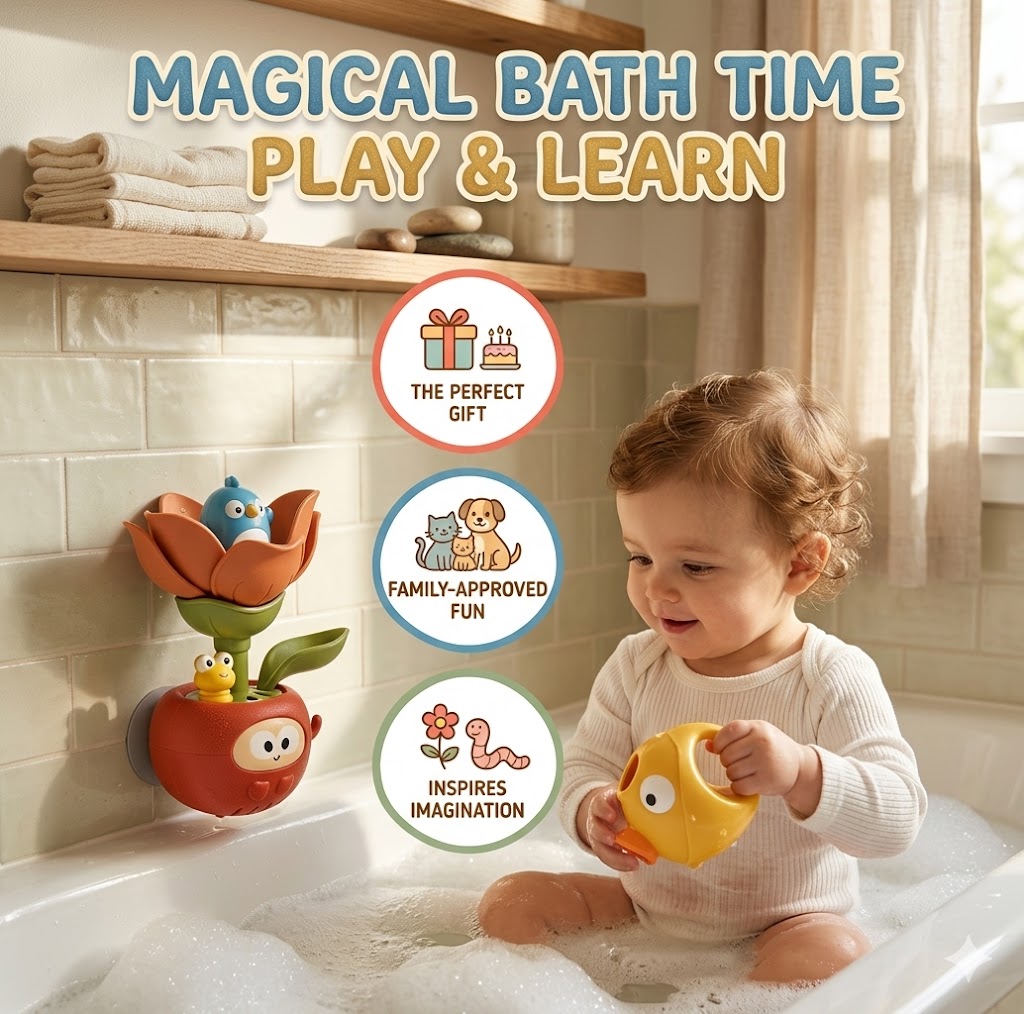Interactive Bathroom Water Sprinkler Toy – Suction Cup Wall-Mount Bath Game with Handheld Scoop for Kids