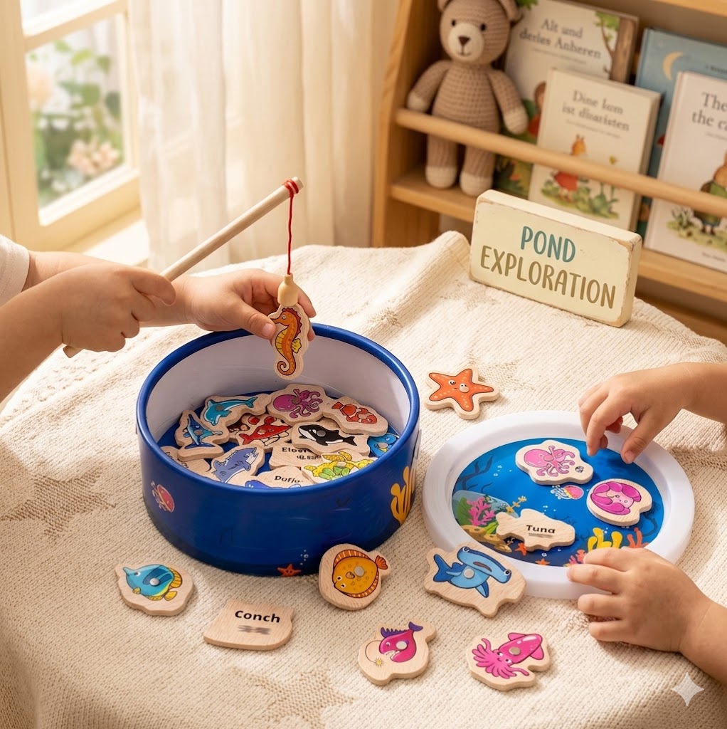 Wooden Alphabet Fishing Puzzle – Educational Ocean-Themed Sorting & Matching Toy for Kids, Fun STEM Learning Gift