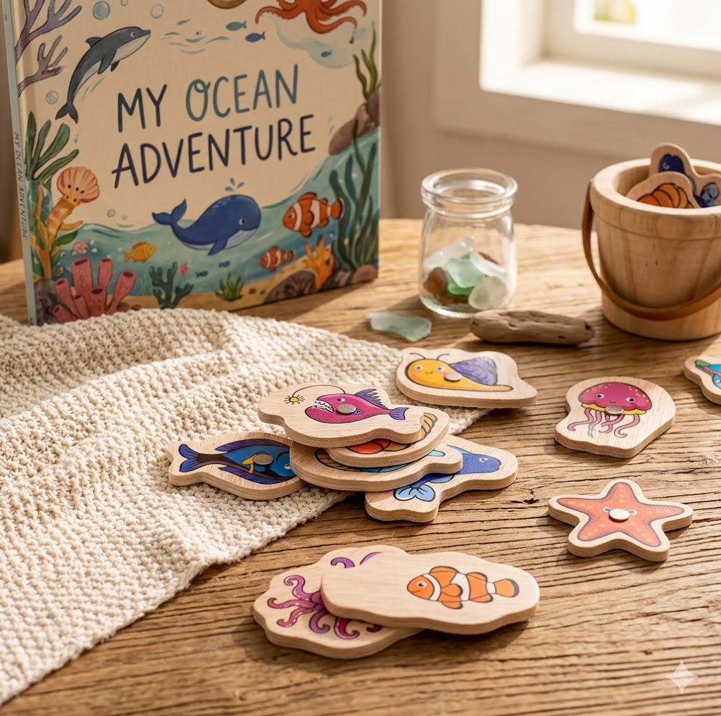 Wooden Alphabet Fishing Puzzle – Educational Ocean-Themed Sorting & Matching Toy for Kids, Fun STEM Learning Gift