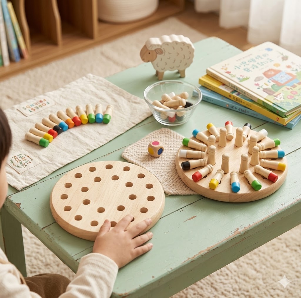 Wooden Interactive Board Game Set – Montessori-Style Memory Chess & Puzzle Toy, Perfect Educational Gift for Kids & Family