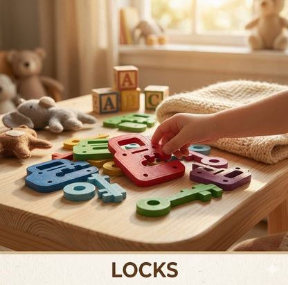 Wooden Lock & Key Matching Puzzle – 8-Color & Shape Sorting Toy, Montessori-Inspired Educational Learning Game for Toddlers